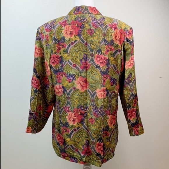 Vintage 90s Robert Stock silk floral print blazer one button, fully lined EUC - Picture 7 of 8